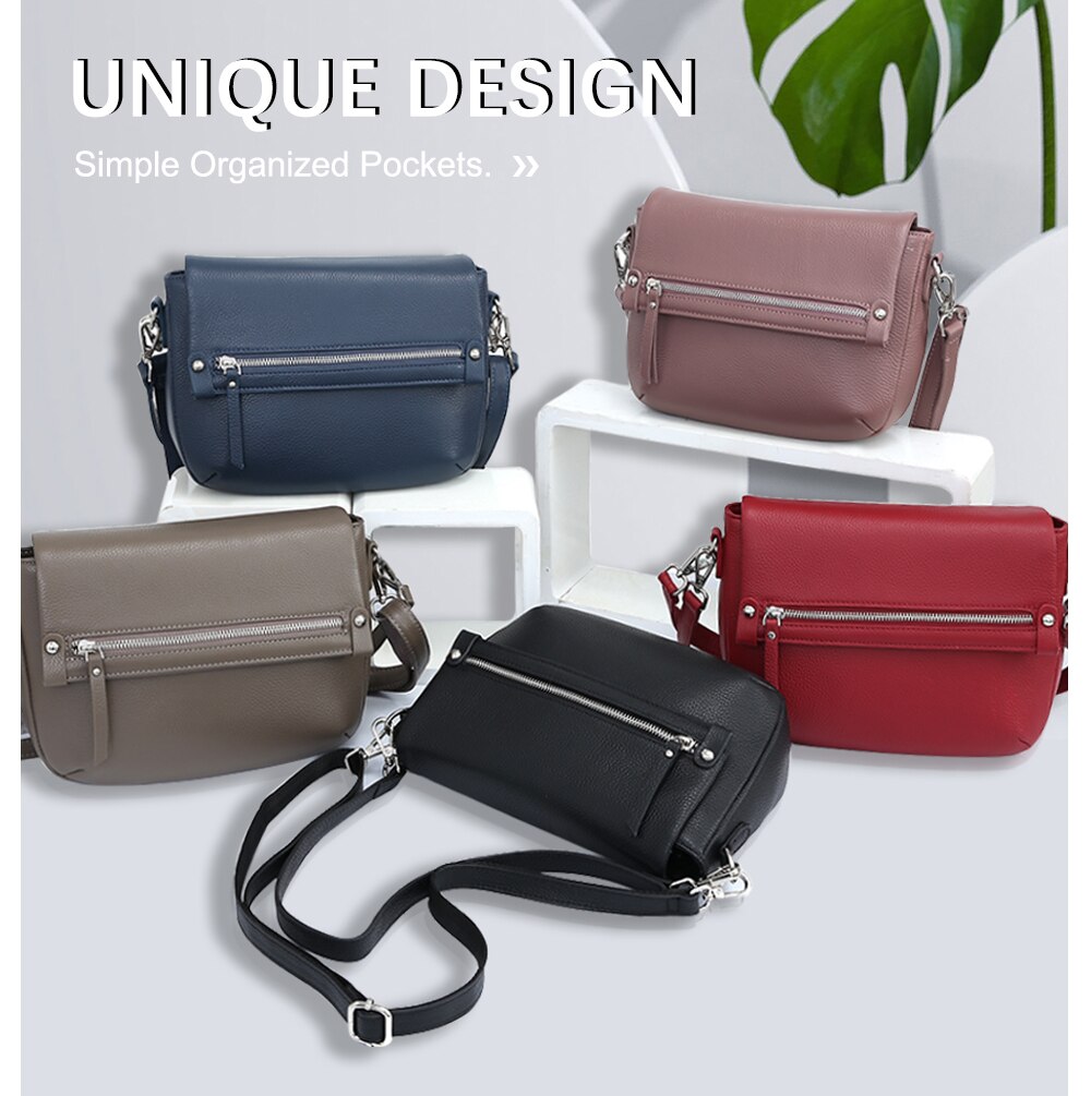 Zency Genuine Leather Shoulder Bag For Women Simple Vintage Casual Crossbody Small Handbag Classic Lady Tote Messenger Bag