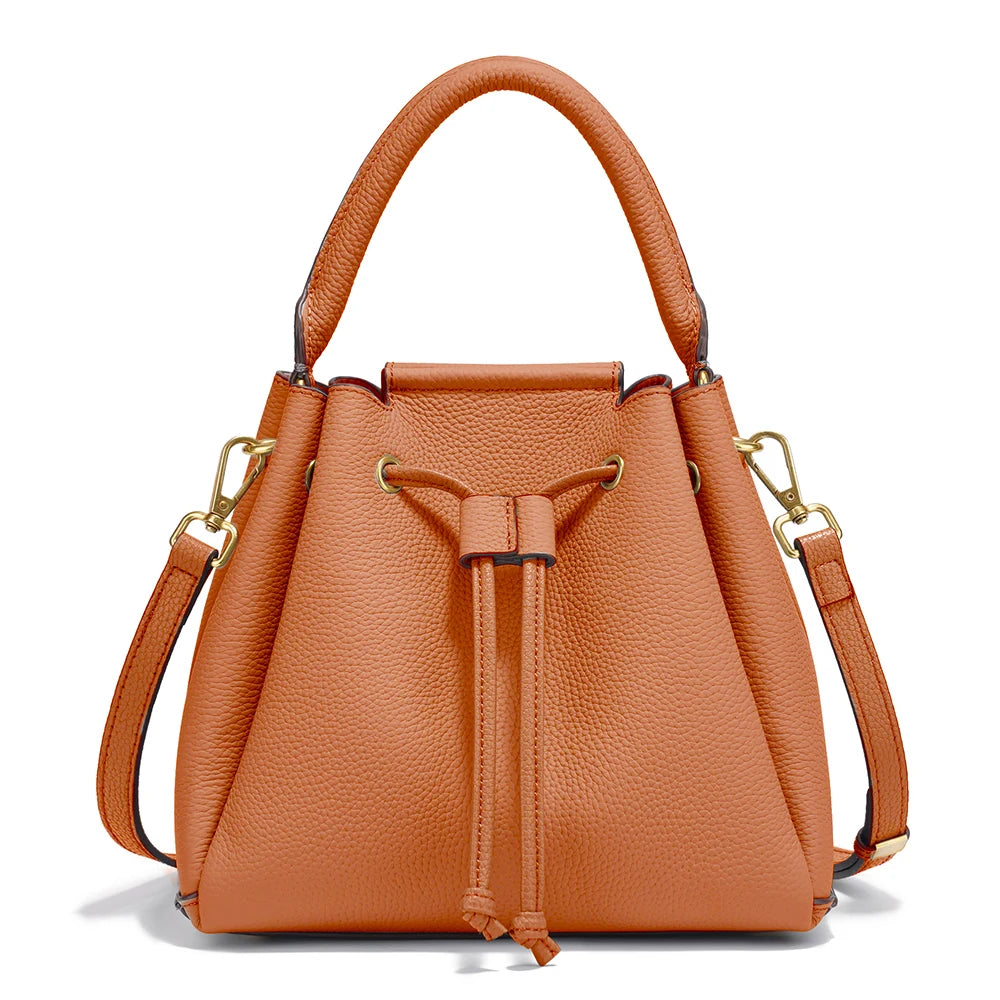 Zency Women's Genuine Leather Top-Handle Bag Fashion Designer Bags Bucket Bag