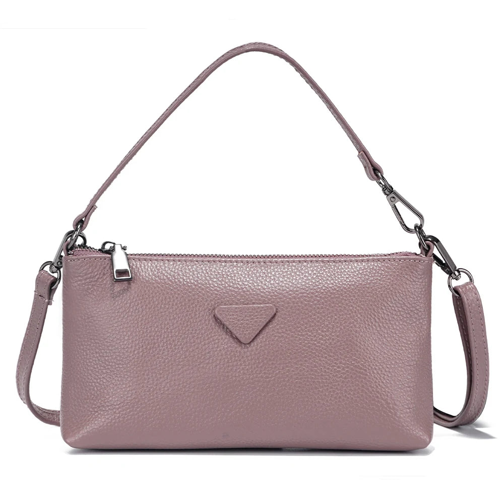 Zency Genuine Leather Cowhide Handbag Solid Color Shoulder Bag for Women