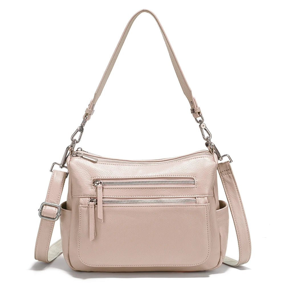 Zency Cowhide Leather Handbag Women Shoulder Bag Multi-functional Pockets