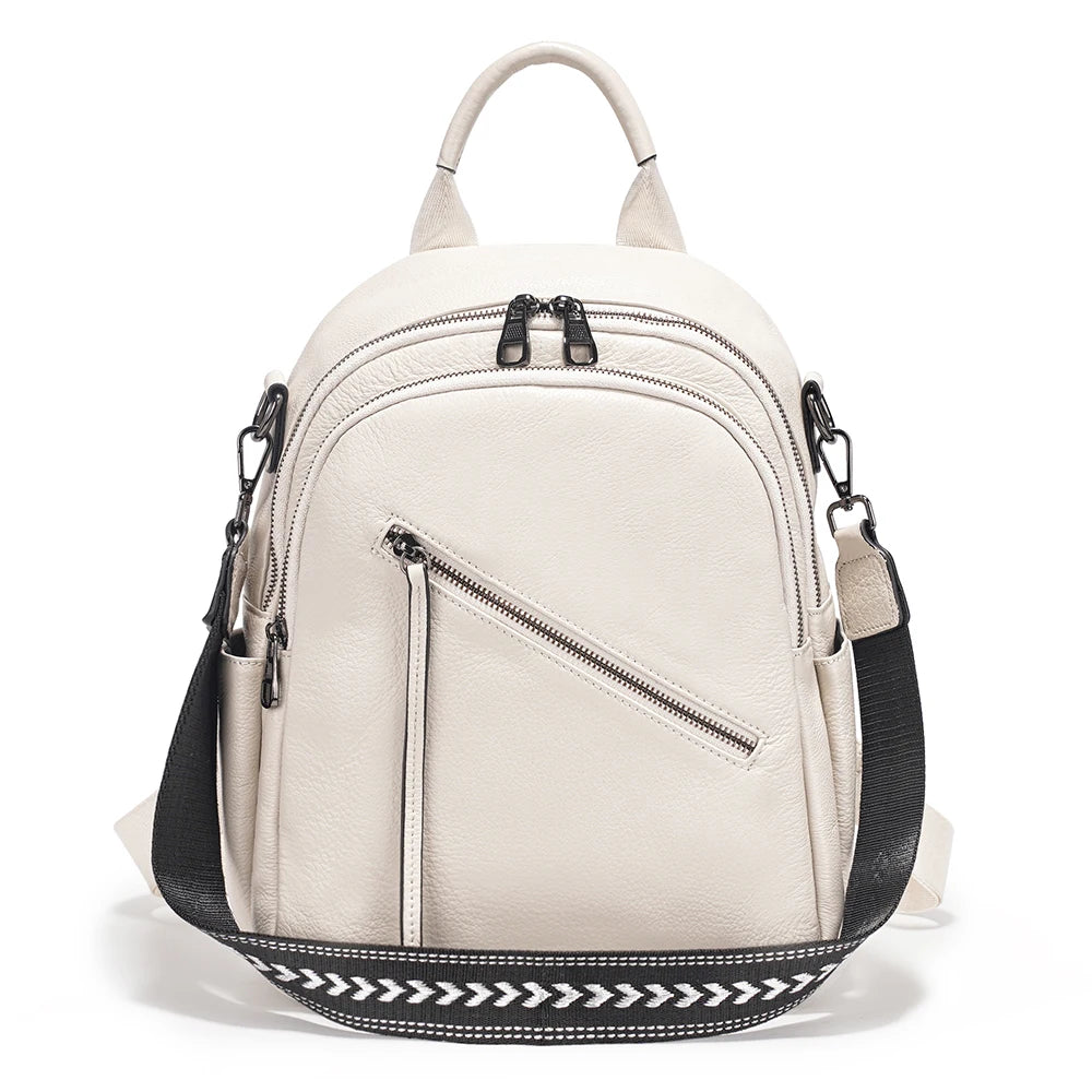 Zency Women's Genuine Leather Backpack Multi-Pockets Rucksack for Travel Work Wide Strap Ladies Shoulder Bag 2025 Trendy