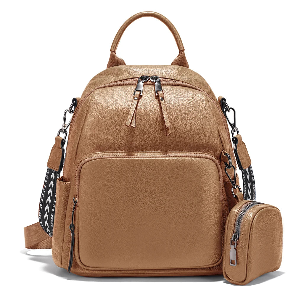 Zency Genuine Leather Women's Backpack Knapsack Multi-pocket Shoulder Bag