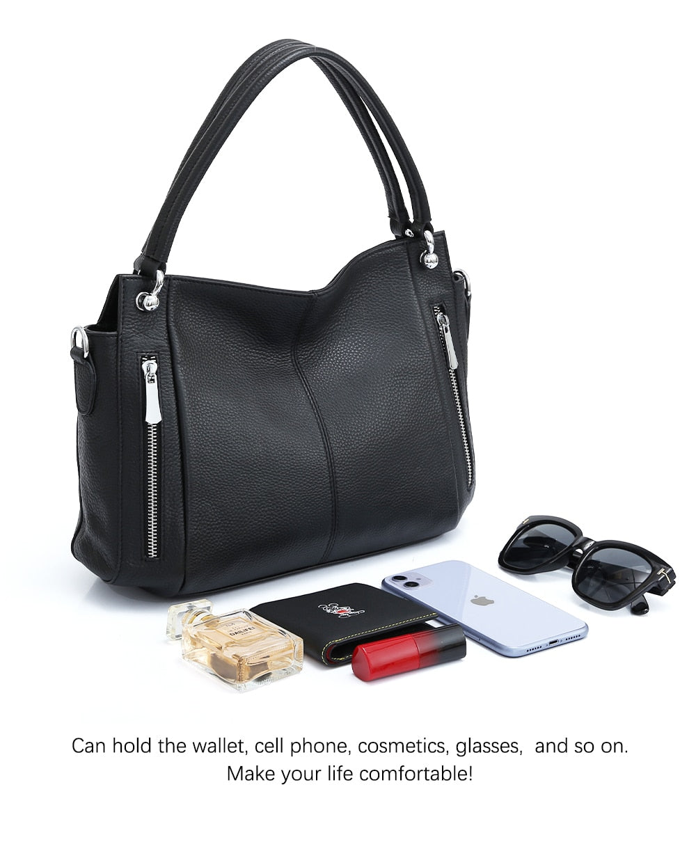 Zency 100% Genuine Leather Handbag Female Classic Simple Vintage Shoulder Bag Commuter Casual Crossbody