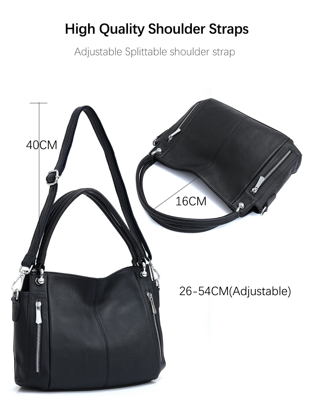 Zency 100% Genuine Leather Handbag Female Classic Simple Vintage Shoulder Bag Commuter Casual Crossbody