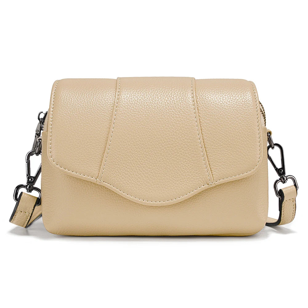Zency Cowhide Leather Crossbody for Women Simple Multi-compartment Shoulder Handbag