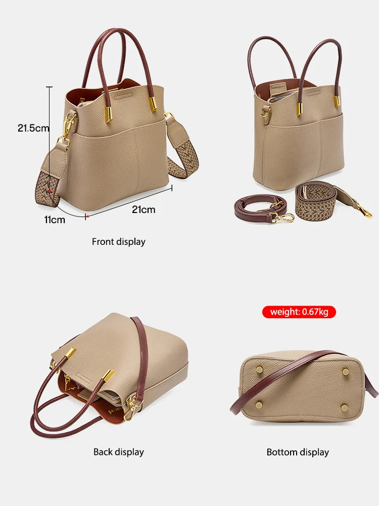 Zency Genuine Leather Bucket Bag For Women