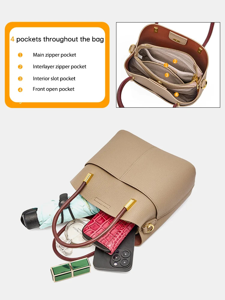 Zency Genuine Leather Bucket Bag For Women
