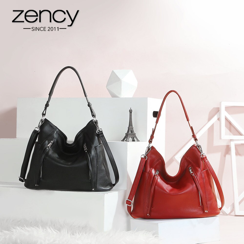 Zency Daily Handbag Luxury Genuine Leather Bag for Women Shoulder Tote Crossbody Hobo Zipper Pocket Charming Female