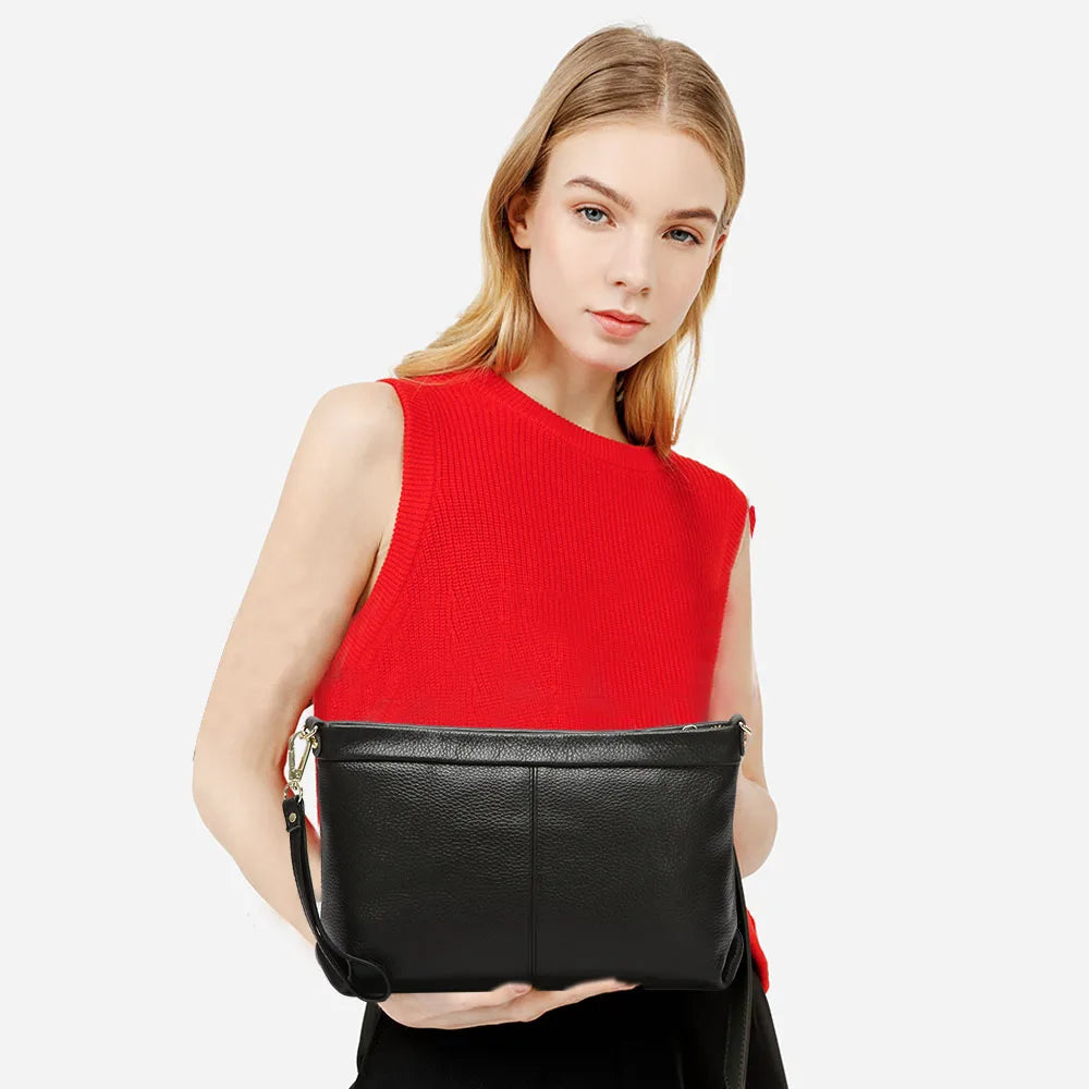 Zency 100% Genuine Leather Fashion Women Day Clutches Bag Classic Black