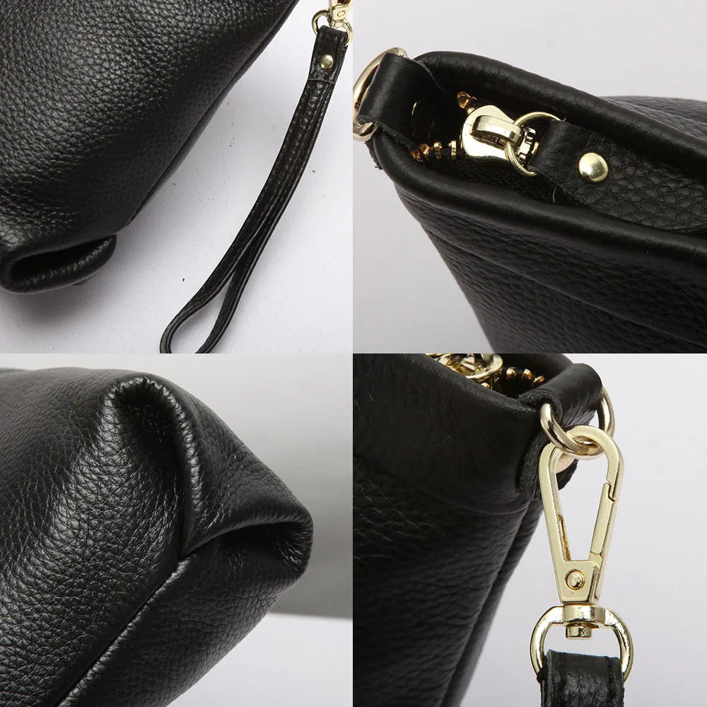 Zency 100% Genuine Leather Fashion Women Day Clutches Bag Classic Black
