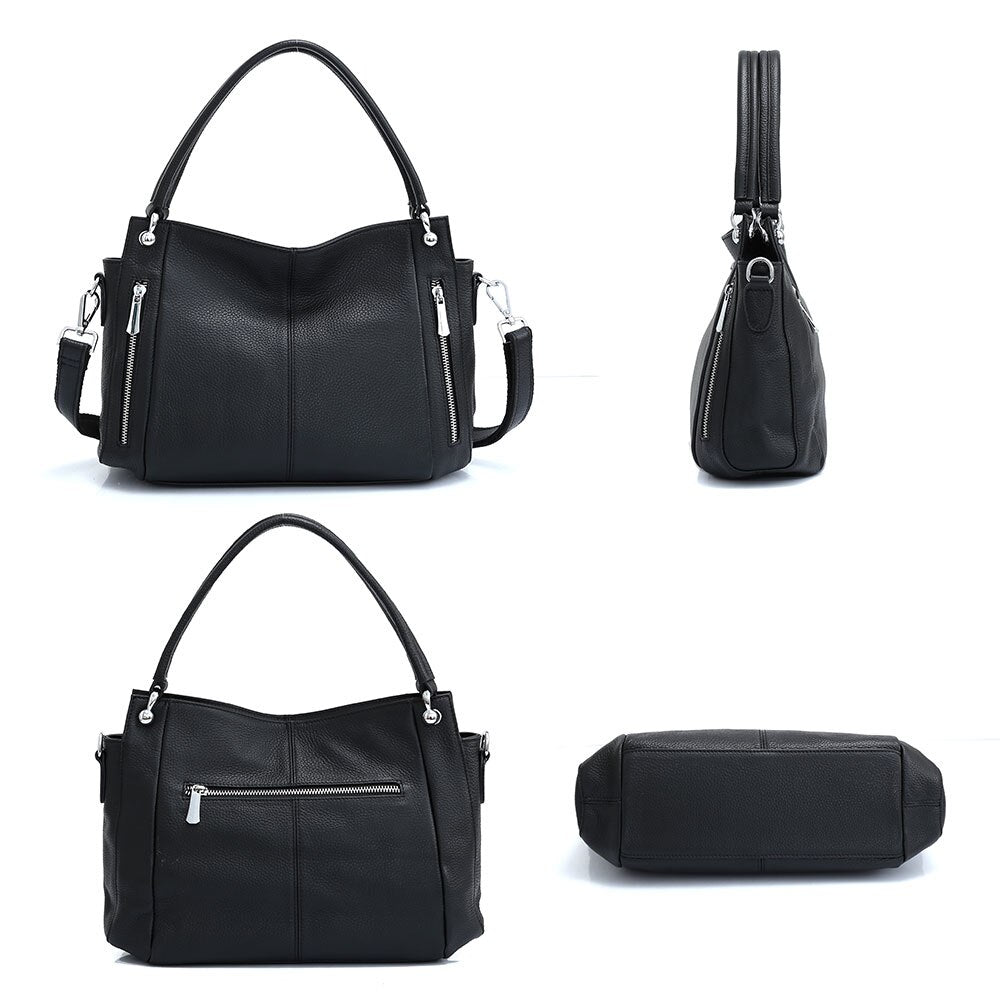 Zency 100% Genuine Leather Handbag Female Classic Simple Vintage Shoulder Bag Commuter Casual Crossbody