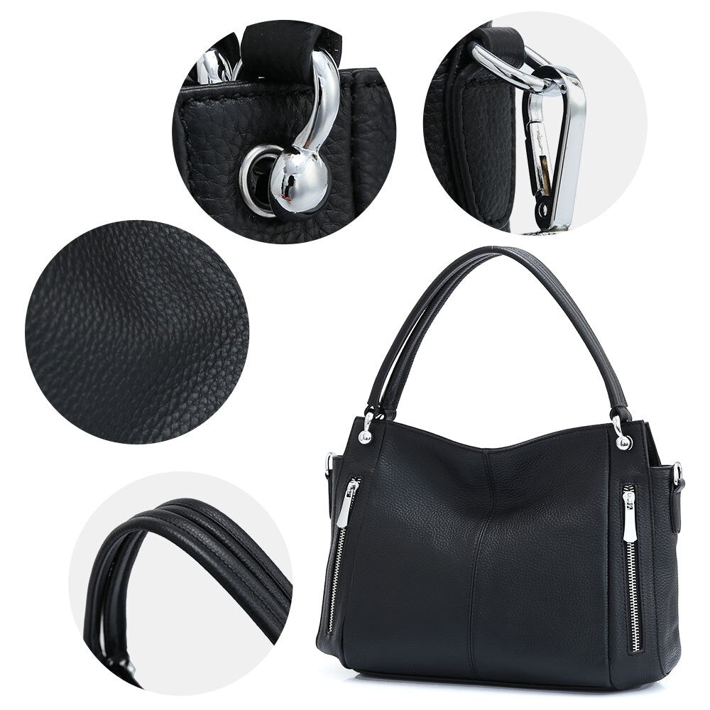 Zency 100% Genuine Leather Handbag Female Classic Simple Vintage Shoulder Bag Commuter Casual Crossbody