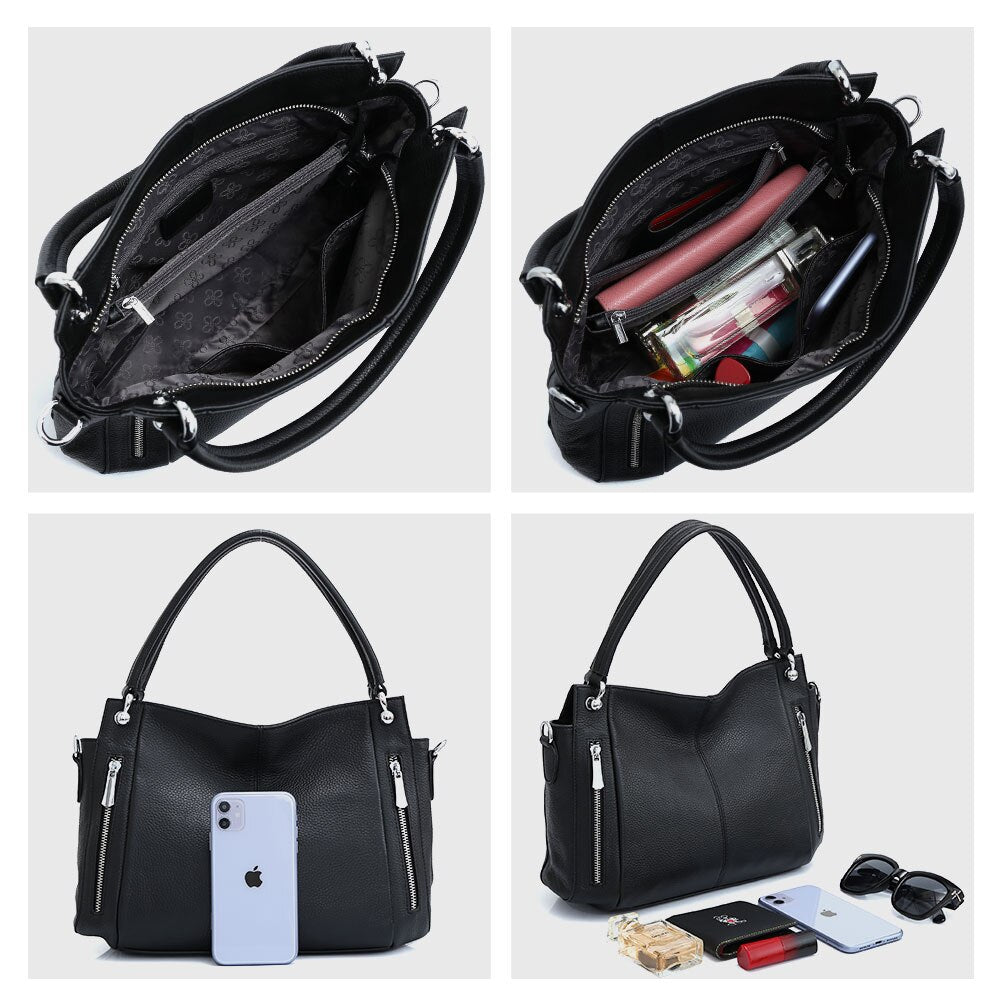 Zency 100% Genuine Leather Handbag Female Classic Simple Vintage Shoulder Bag Commuter Casual Crossbody