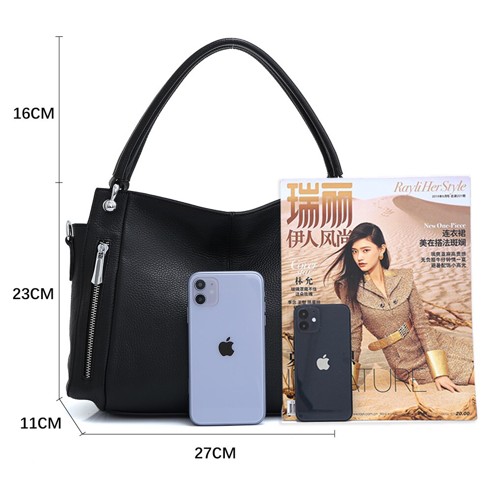 Zency 100% Genuine Leather Handbag Female Classic Simple Vintage Shoulder Bag Commuter Casual Crossbody
