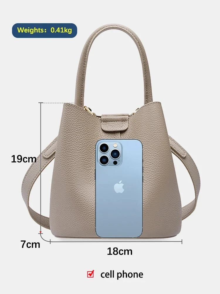 Zency 100% Genuine Leather Stylish Composite Bag Women Casual Tote Bucket Bag For Shopper