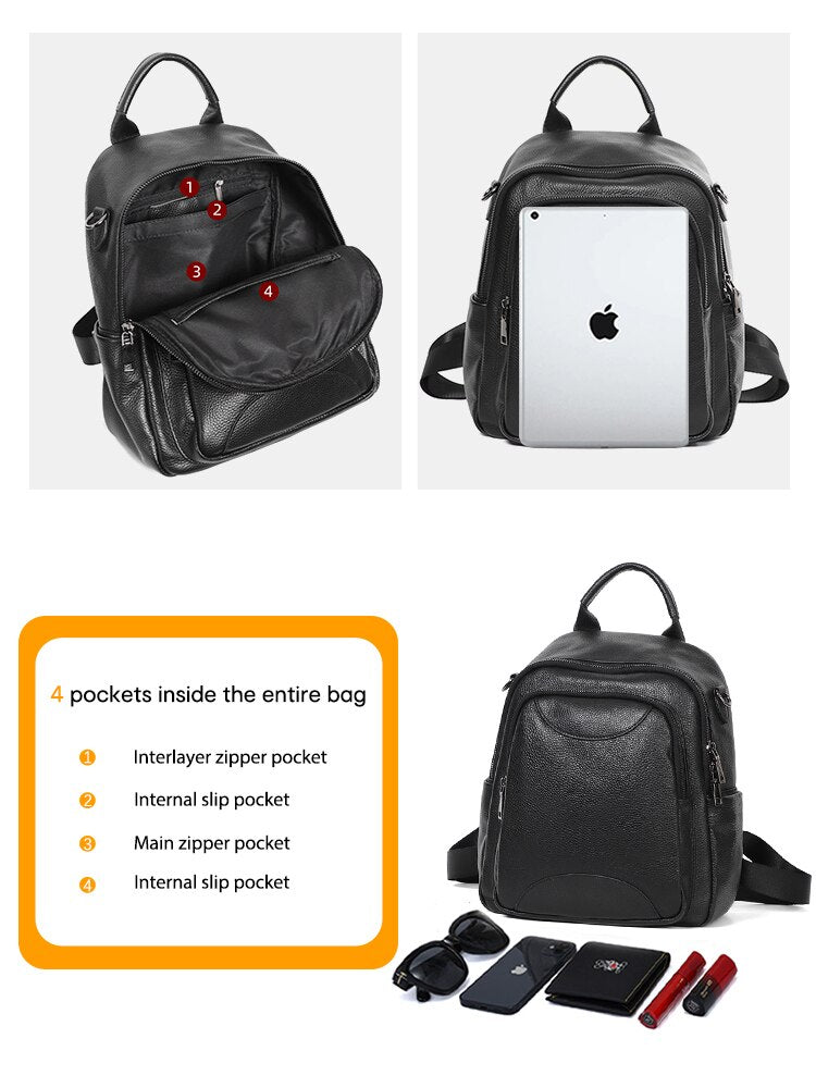 Female Small Casual Backpack Genuine Leather For Summer Trip