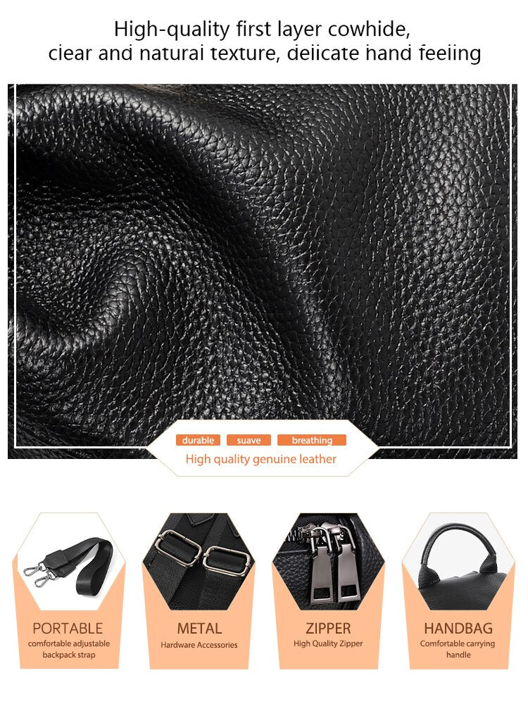 Female Small Casual Backpack Genuine Leather For Summer Trip