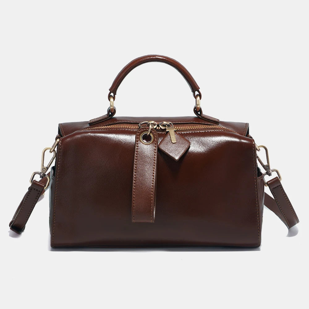 Zency Retro Oil Wax Leather Handbag Women Shoulder Bag