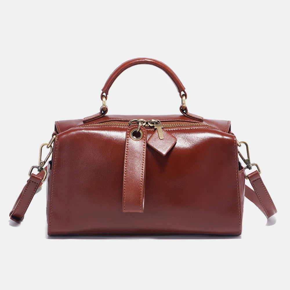 Zency Retro Oil Wax Leather Handbag Women Shoulder Bag