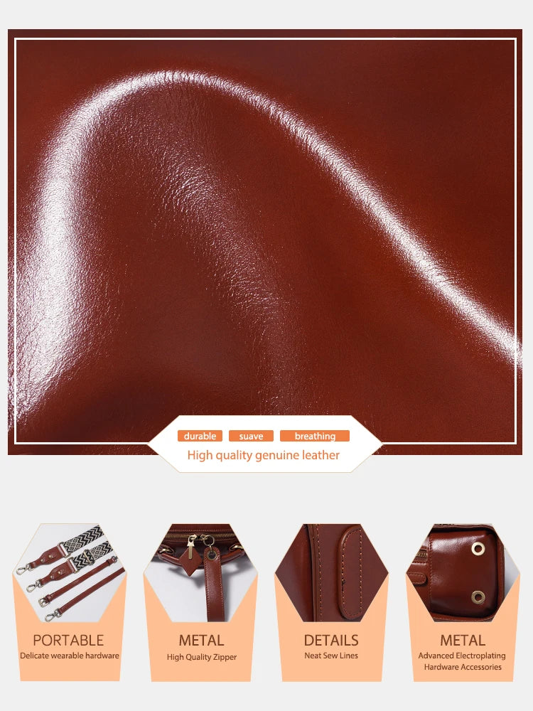Zency Retro Oil Wax Leather Handbag Women Shoulder Bag