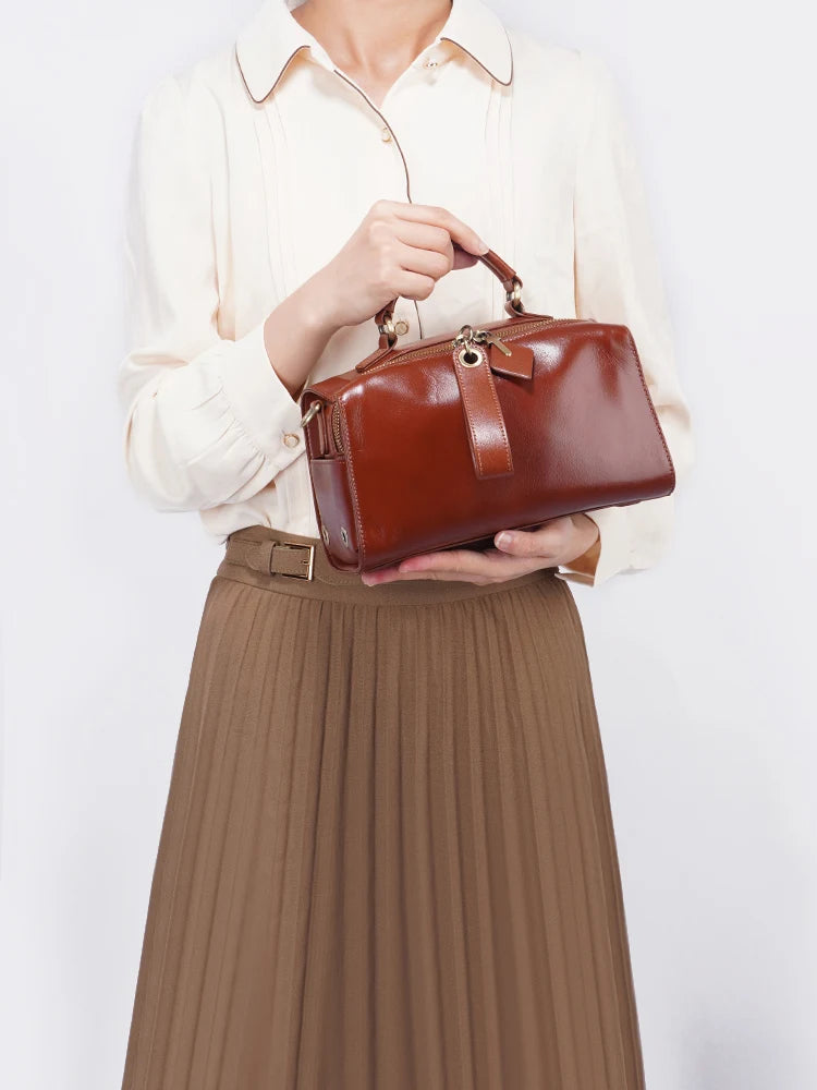 Zency Retro Oil Wax Leather Handbag Women Shoulder Bag