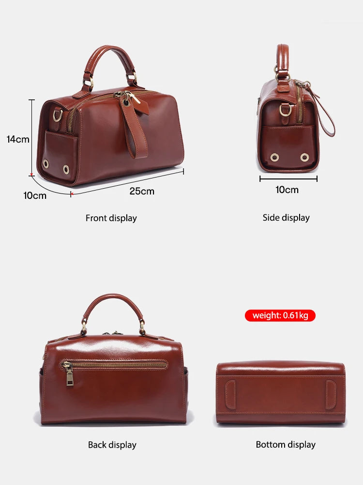 Zency Retro Oil Wax Leather Handbag Women Shoulder Bag