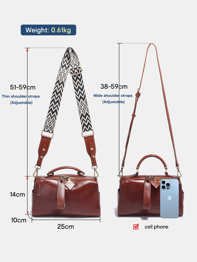 Zency Retro Oil Wax Leather Handbag Women Shoulder Bag