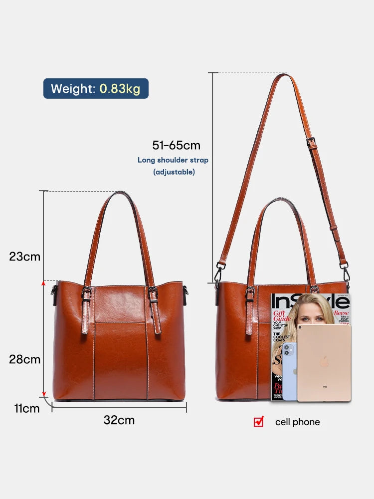 Zency 2024 Women's Genuine Leather Tote Bag Large Capacity OL Handbag Shopper Travel