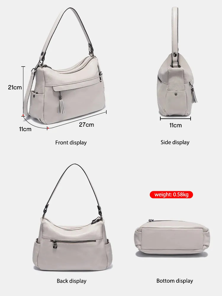 Zency Beige Bag 100% Genuine Leather Soft Hobo Women's Shoulder Bag Trend