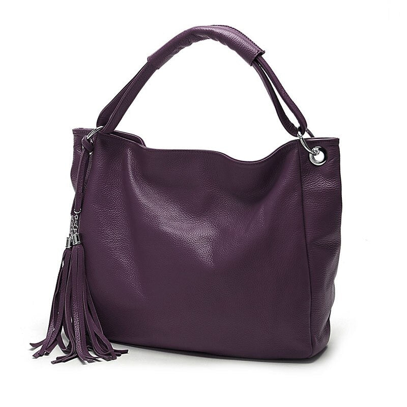 Zency Black White Bag 100% Soft Genuine Leather Tassel Women's Handbag Ladies Shoulder Bags Messenger Satchel Crossbody Purse