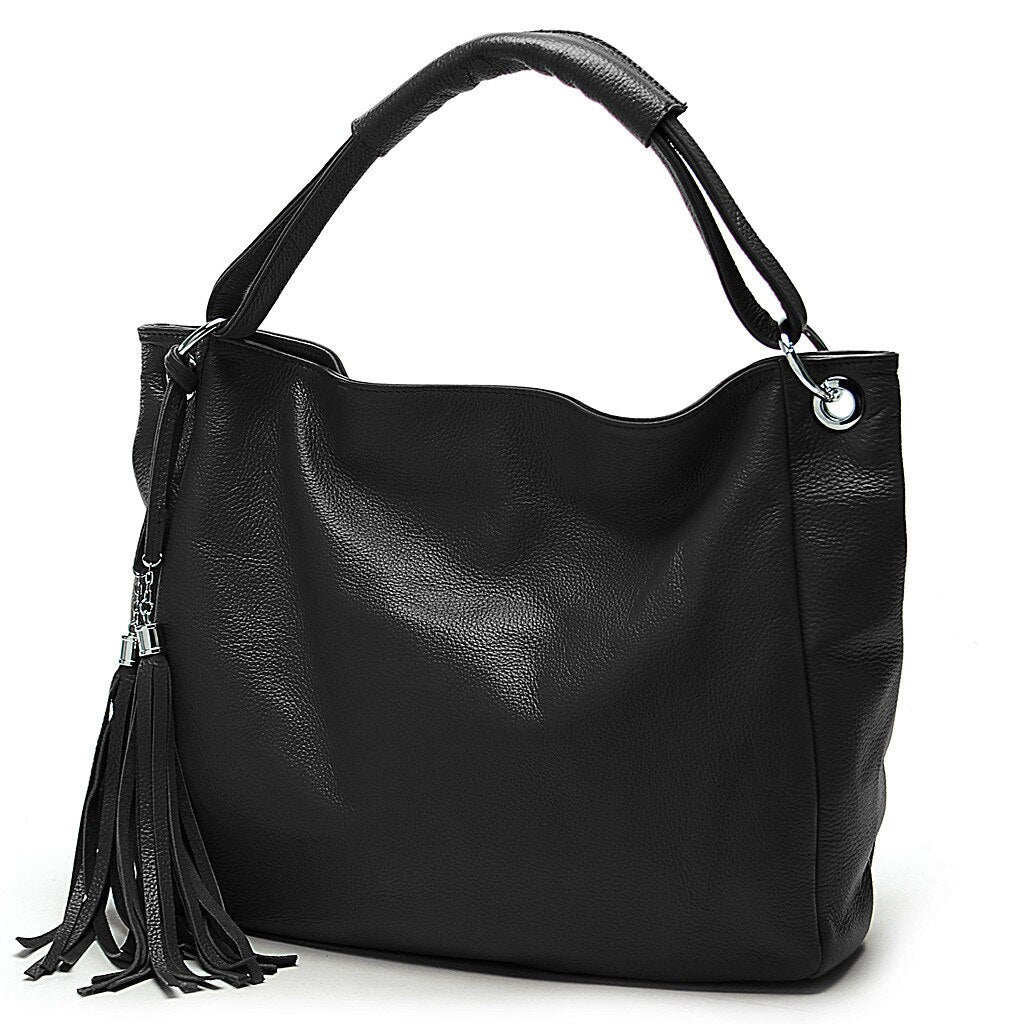 Zency Black White Bag 100% Soft Genuine Leather Tassel Women's Handbag Ladies Shoulder Bags Messenger Satchel Crossbody Purse