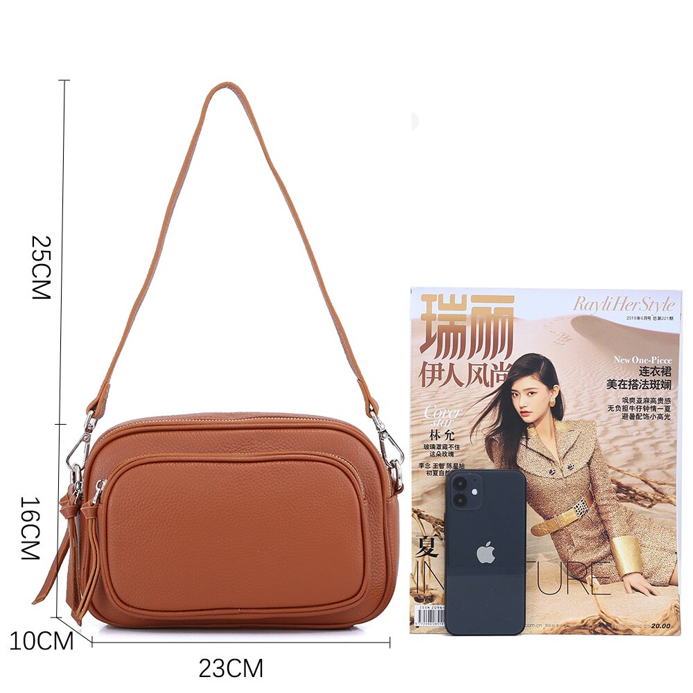 Zency Casual Designer Women Shoulder Bag Top Layer Cowhide Leather Handbag Large Capacity Crossbody