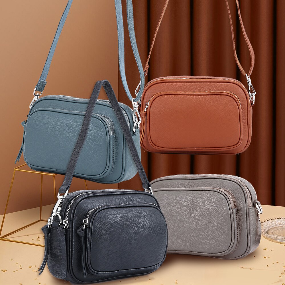 Zency Casual Designer Women Shoulder Bag Top Layer Cowhide Leather Handbag Large Capacity Crossbody