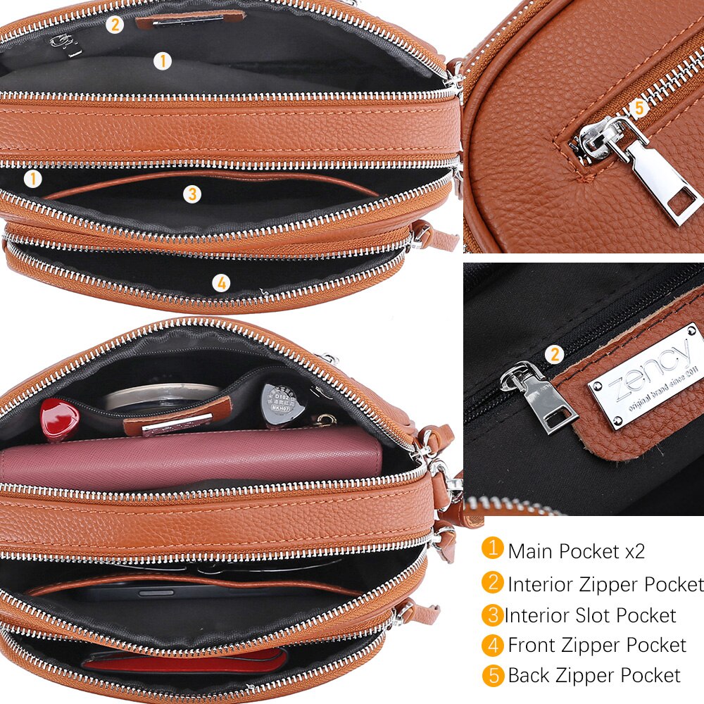 Zency Casual Designer Women Shoulder Bag Top Layer Cowhide Leather Handbag Large Capacity Crossbody