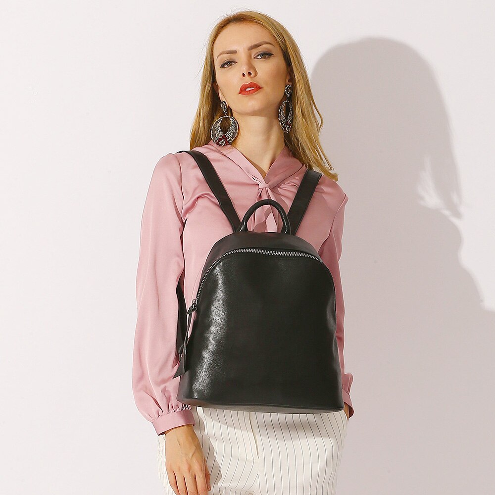 Zency Cowhide 100% Genuine Leather Black Women Backpack Vintage Travel Bags Notebook Schoolbag For Girls Daily Holiday Knapsack