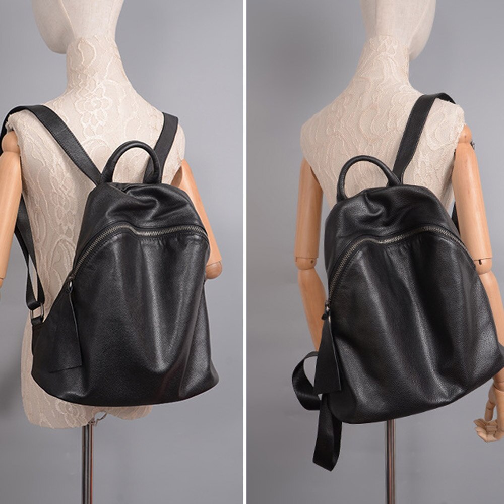 Zency Cowhide 100% Genuine Leather Black Women Backpack Vintage Travel Bags Notebook Schoolbag For Girls Daily Holiday Knapsack