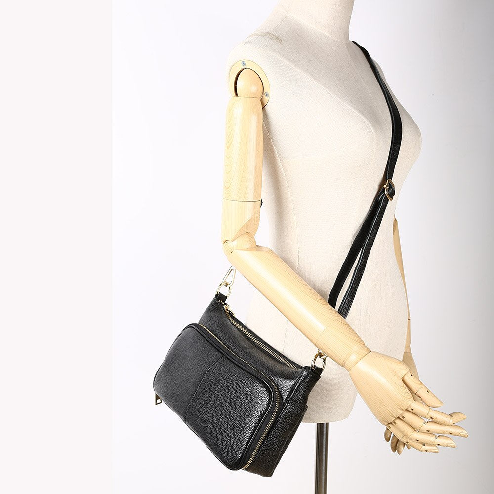 Zency Elegant Women Handbag 100% Genuine Leather Ladies Shoulder Bag Crossbody Messenger Purse Fashion Hobos Black High Quality