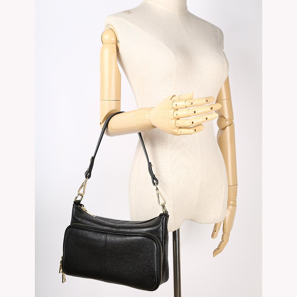 Zency Elegant Women Handbag 100% Genuine Leather Ladies Shoulder Bag Crossbody Messenger Purse Fashion Hobos Black High Quality