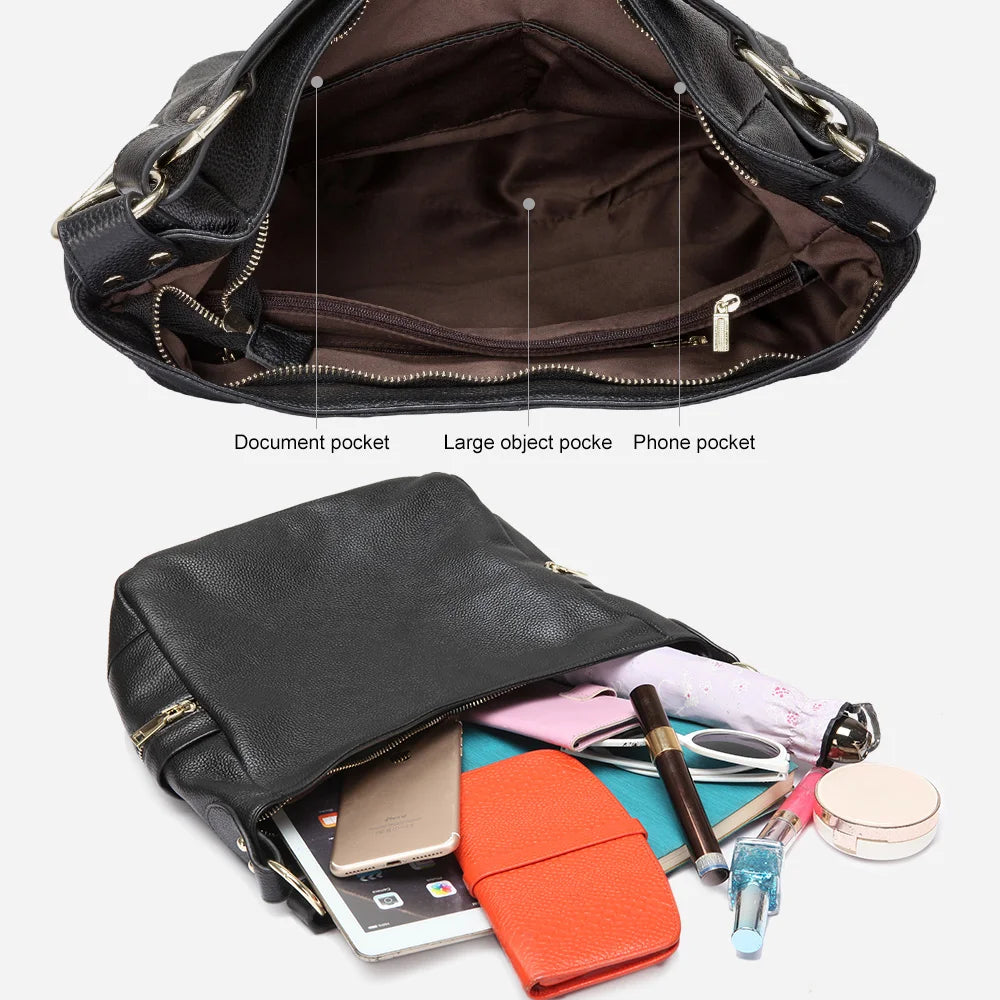 Zency Elegant Women Shoulder Bag 100% Genuine Leather Large Crossbody Purse