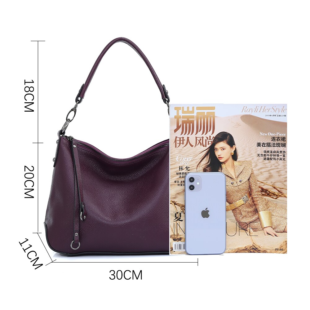 Zency Genuine Leather Handbag For Women Simple Classic Casual Female Hobo Bags Vintage Shoulder Tote Crossbody Bag