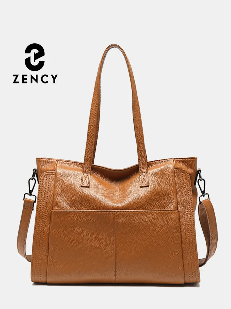 Zency Genuine Leather Women Winter Large Shoulder Bag Laptop Handbag