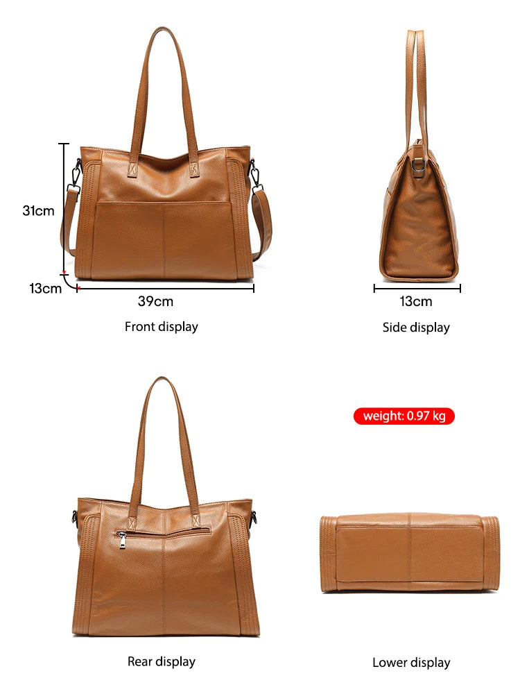 Zency Genuine Leather Women Winter Large Shoulder Bag Laptop Handbag