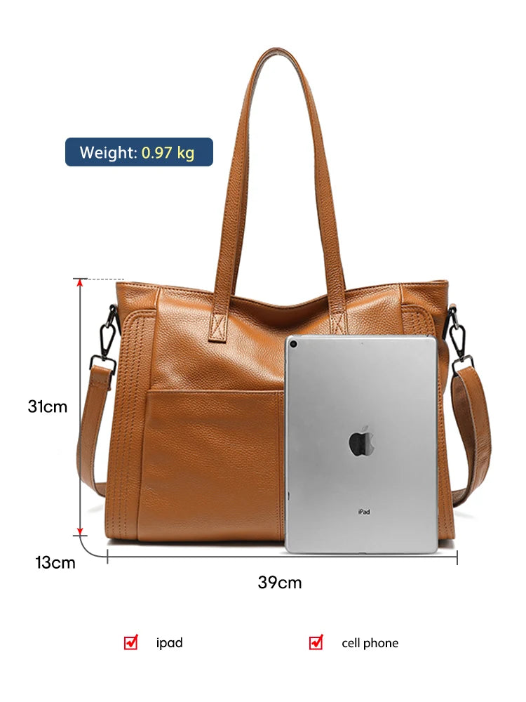 Zency Genuine Leather Women Winter Large Shoulder Bag Laptop Handbag