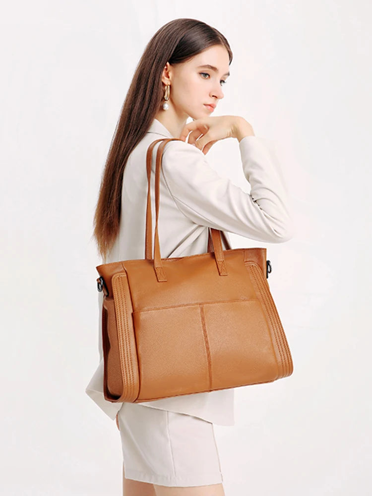 Zency Genuine Leather Women Winter Large Shoulder Bag Laptop Handbag