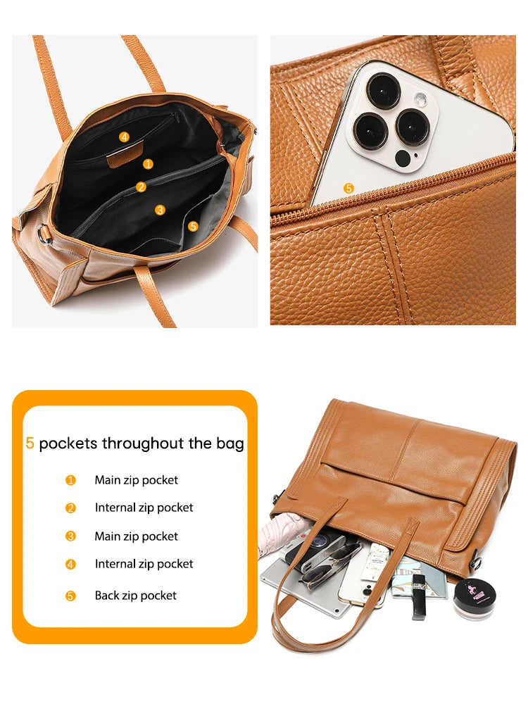 Zency Genuine Leather Women Winter Large Shoulder Bag Laptop Handbag