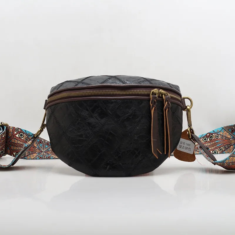 Zency Genuine Leather Roomy Crossbody Bag For Women National Style Satchel Folk Shoulder Bag Hobo Bag For Biking Outdoors Hiking
