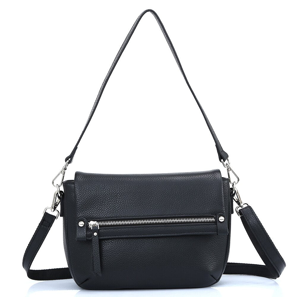 Zency Genuine Leather Shoulder Bag For Women Simple Vintage Casual Crossbody Small Handbag Classic Lady Tote Messenger Bag