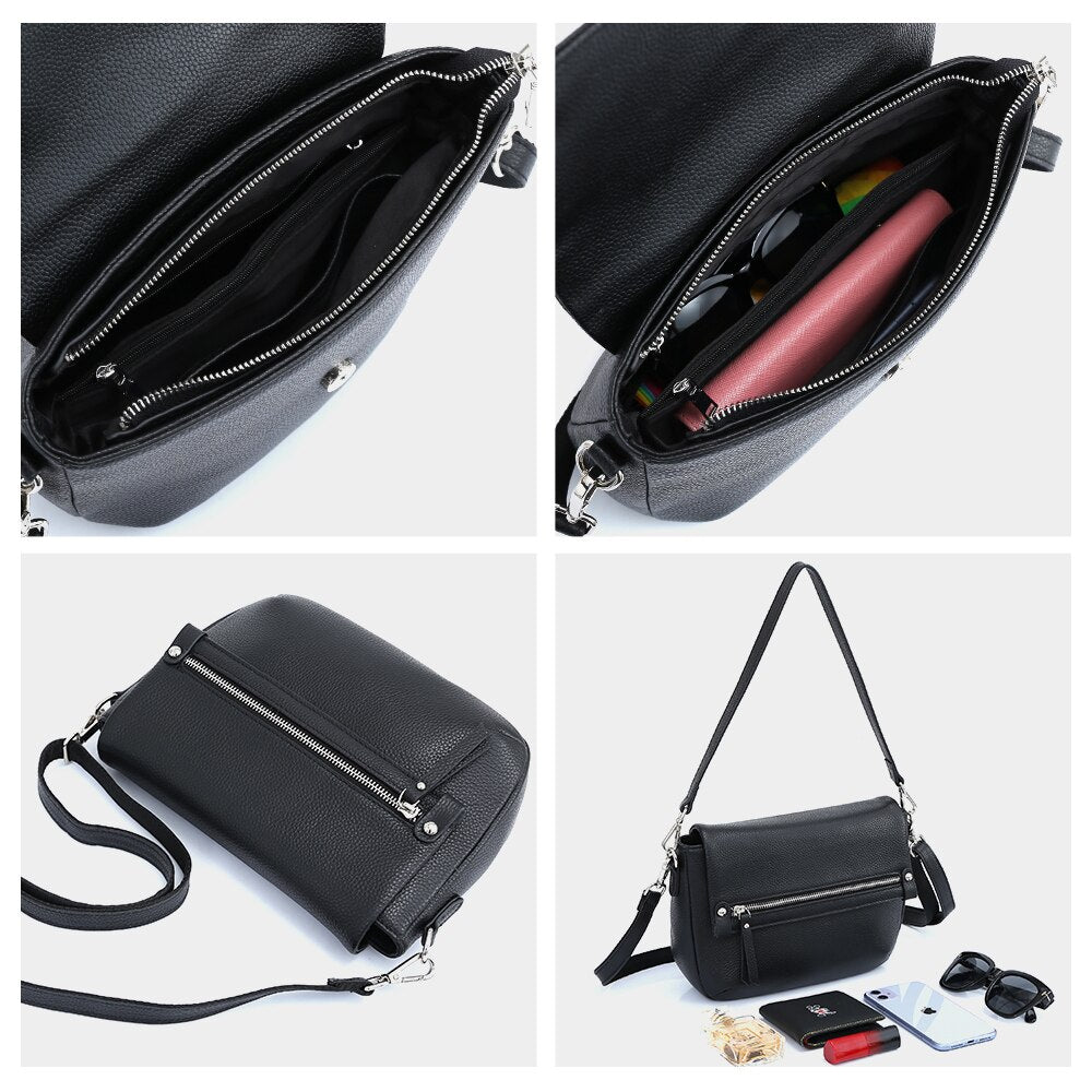 Zency Genuine Leather Shoulder Bag For Women Simple Vintage Casual Crossbody Small Handbag Classic Lady Tote Messenger Bag