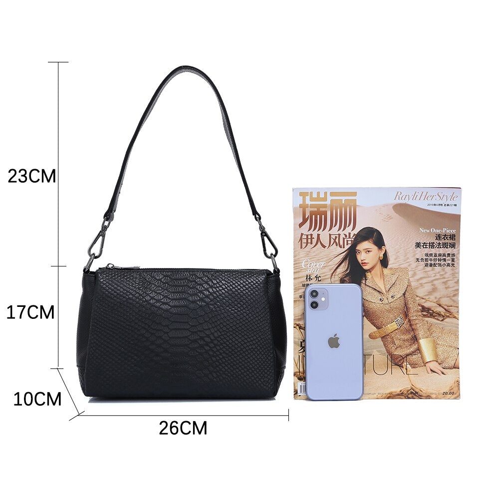 Zency Genuine Leather Summer Women's Shoulder Bag Casual Simple Crossbody Handbag Lady Alligator Small Vintage Top-handle Bags