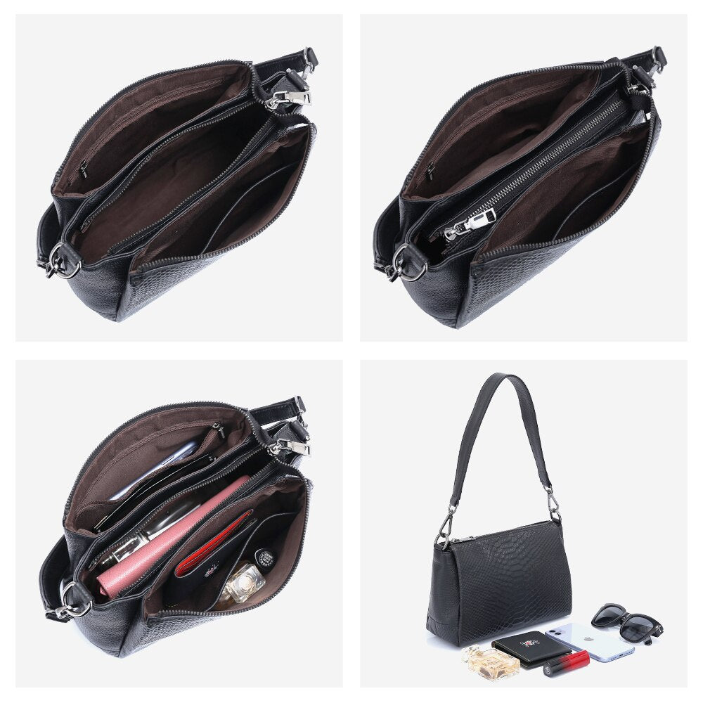 Zency Genuine Leather Summer Women's Shoulder Bag Casual Simple Crossbody Handbag Lady Alligator Small Vintage Top-handle Bags
